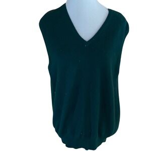 Bullock & Jones 100% Cashmere V-Neck Sweater Vest Green Made in Scotland Vintage